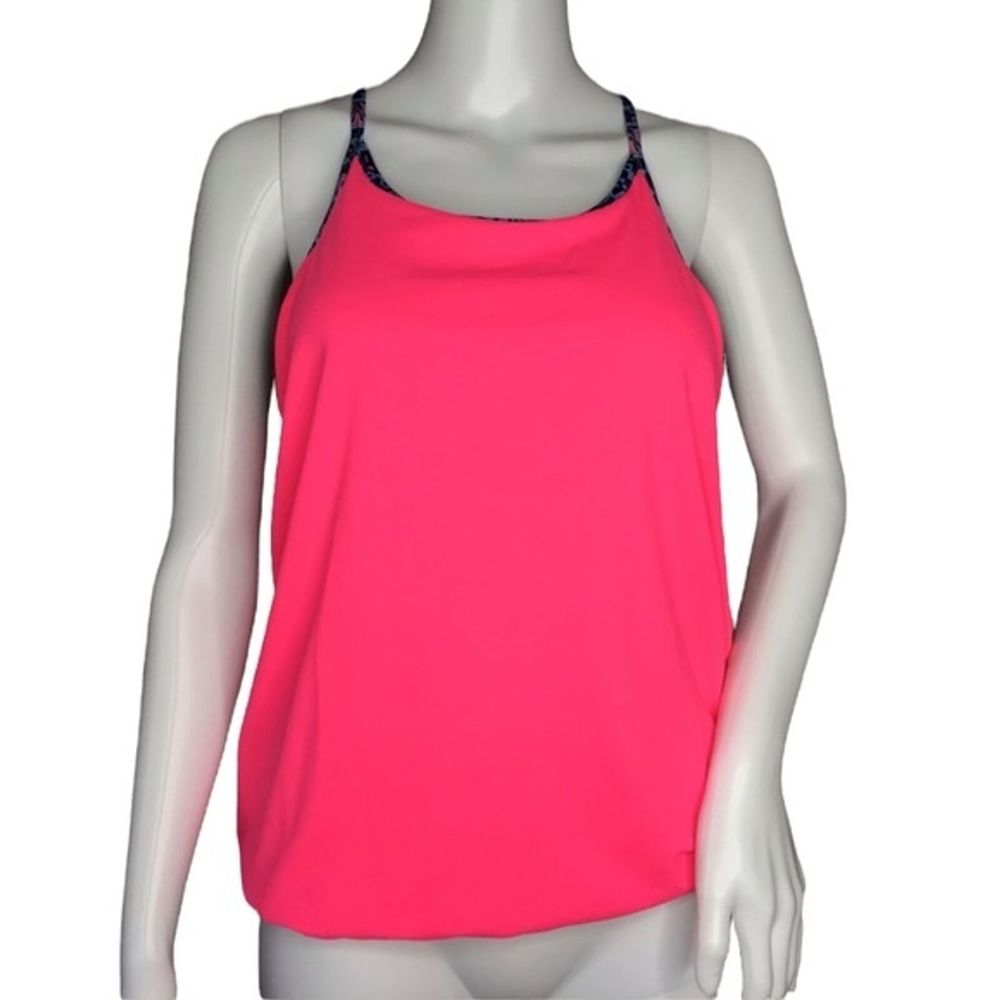 Fabletics Tank Womens XXS Norwalk Pink Blue Racerback 2 in 1 Athleisure Workout
